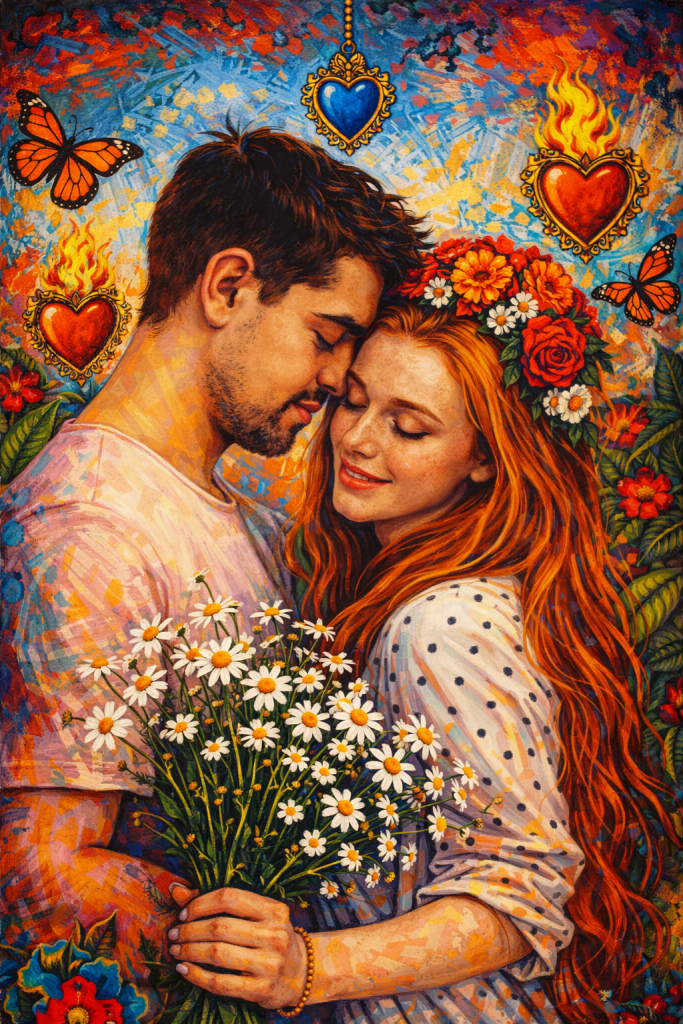 14.5 frida kahlo tarzında, cesur renkler ve duygulu portre atmosferi